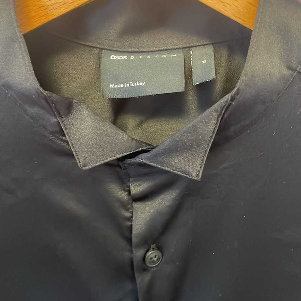 🔥 NEW Asos slim fit men’s silky black tux dress shirt wing collar medium skinny